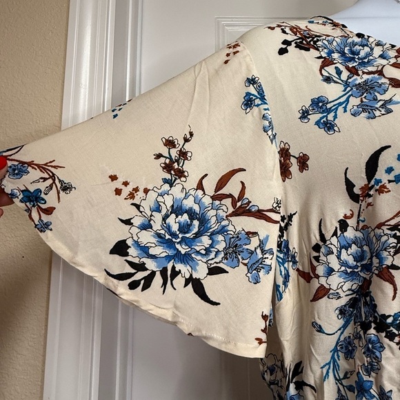 Flying Tomato Plus Size Dress Knee Length Cream Blue Brown Floral 1X 2X 3X - Picture 4 of 8